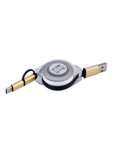 V8 Retractable 2-In-1 Data Sync Charging Cable White/Gold/Black