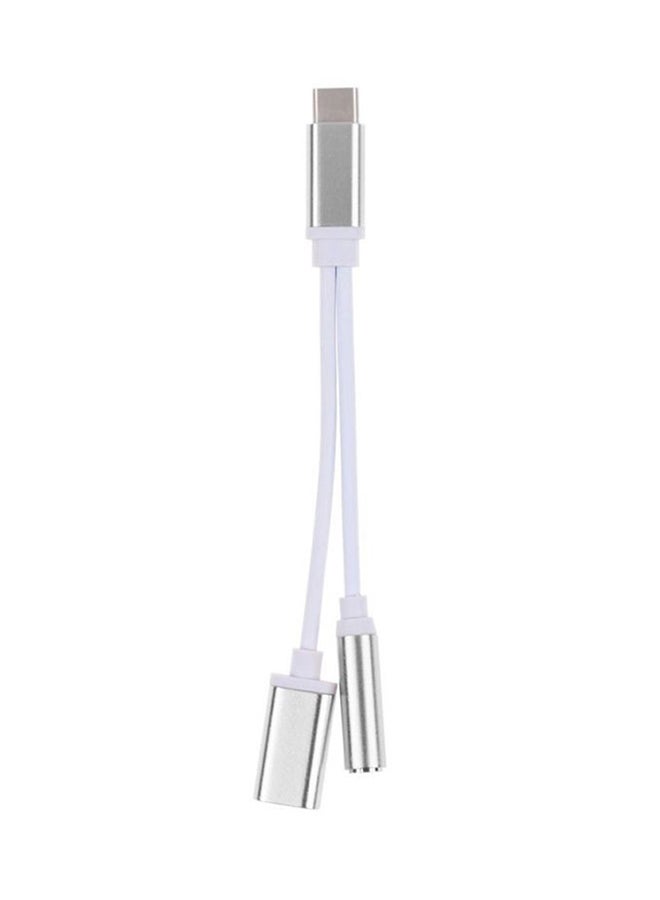 Voberry Type-C And 3.5mm To Type-C Adapter Cable Silver/White - Image 1