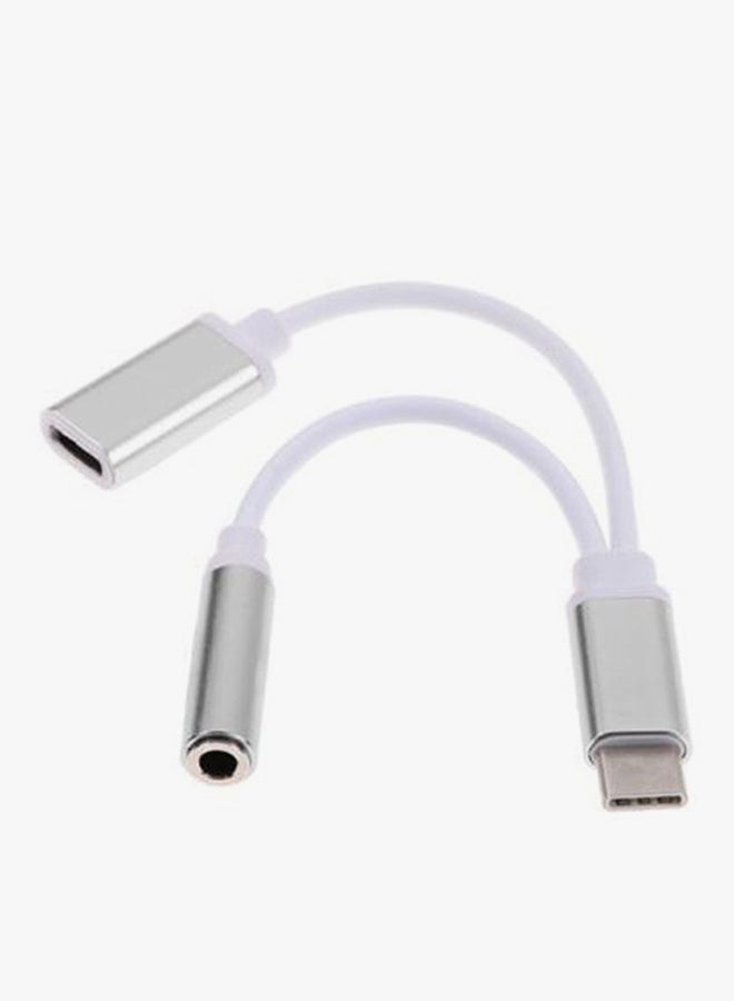 Voberry Type-C And 3.5mm To Type-C Adapter Cable Silver/White - Image 2