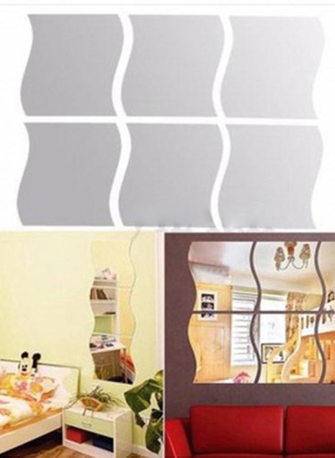 ملصق جداري مجسم بتصميم مرآة يتكون من 6 قطع فضي 12 x 10سم - Image 1