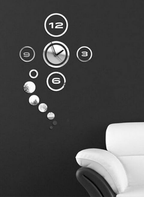 3D Acrylic Clock Wall Sticker Silver 90 x 60centimeter