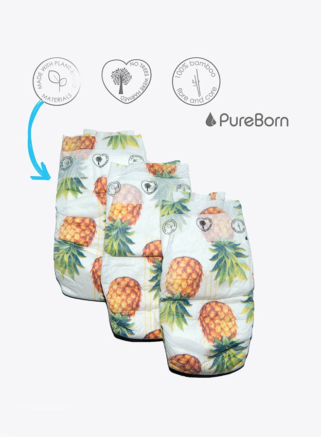 بيور بورن عبوة حفاضات أطفال من الخيزران العضوي، مقاس 5، لوزن 11 - 18 كجم، بنقشة أناناس من 44 قطعة - Image 5