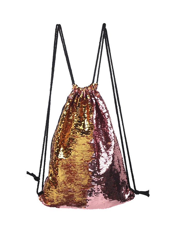 Fashion Squin Drawstring Backpack Gold/Pink/Black - Image 1