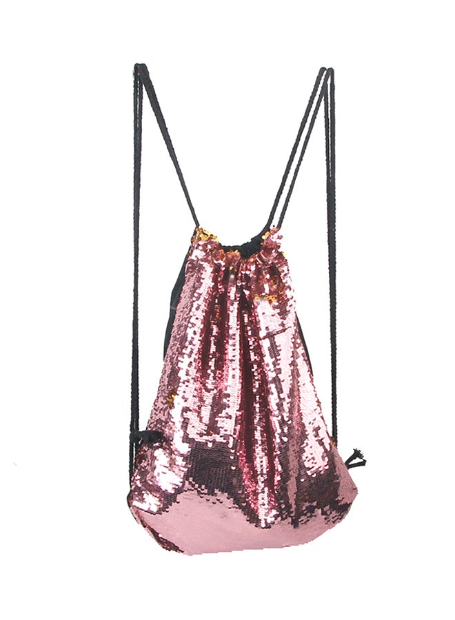 Fashion Squin Drawstring Backpack Gold/Pink/Black - Image 2