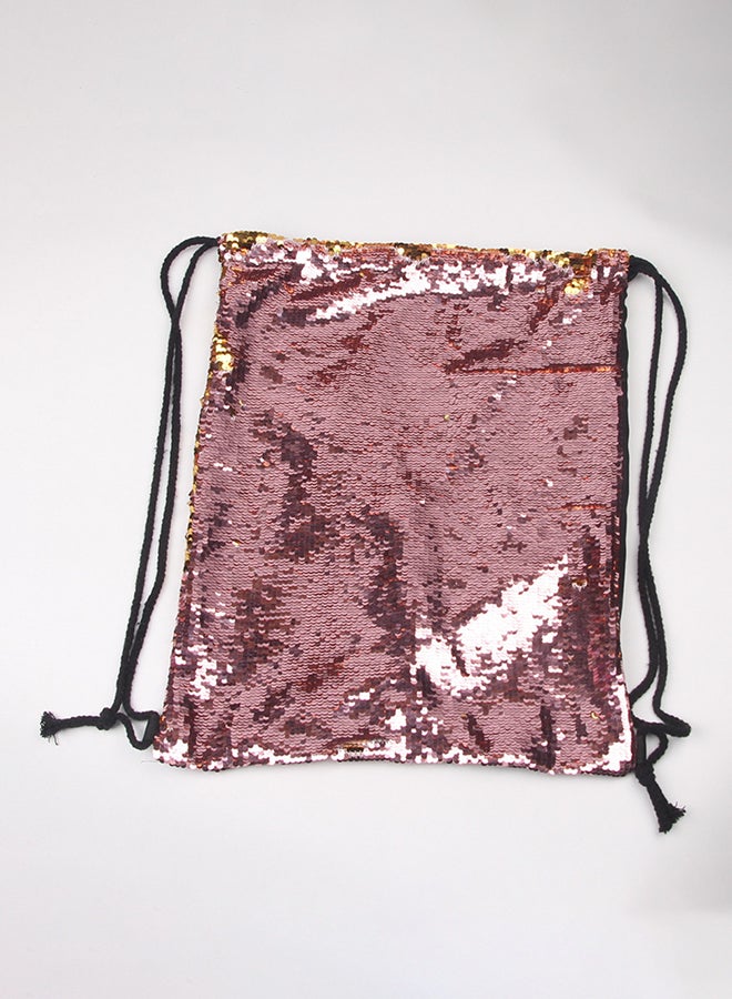 Fashion Squin Drawstring Backpack Gold/Pink/Black - Image 3