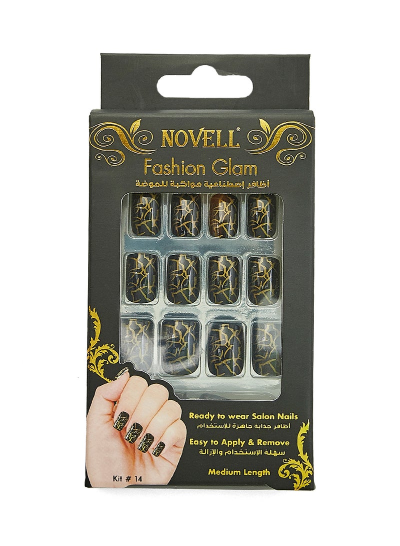 NOVELL Fashion Glam Artificial Nail Kit 14 Black/Gold