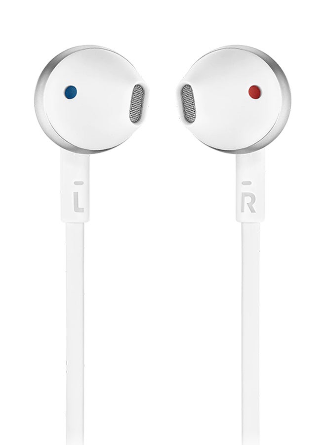 Tune 205Bt Wireless In-Ear Headphones - Pure Bass Sound - 6H Battery - 3 Button Mic - Flat Cable - Comfort Fit Silver & White Silver & White