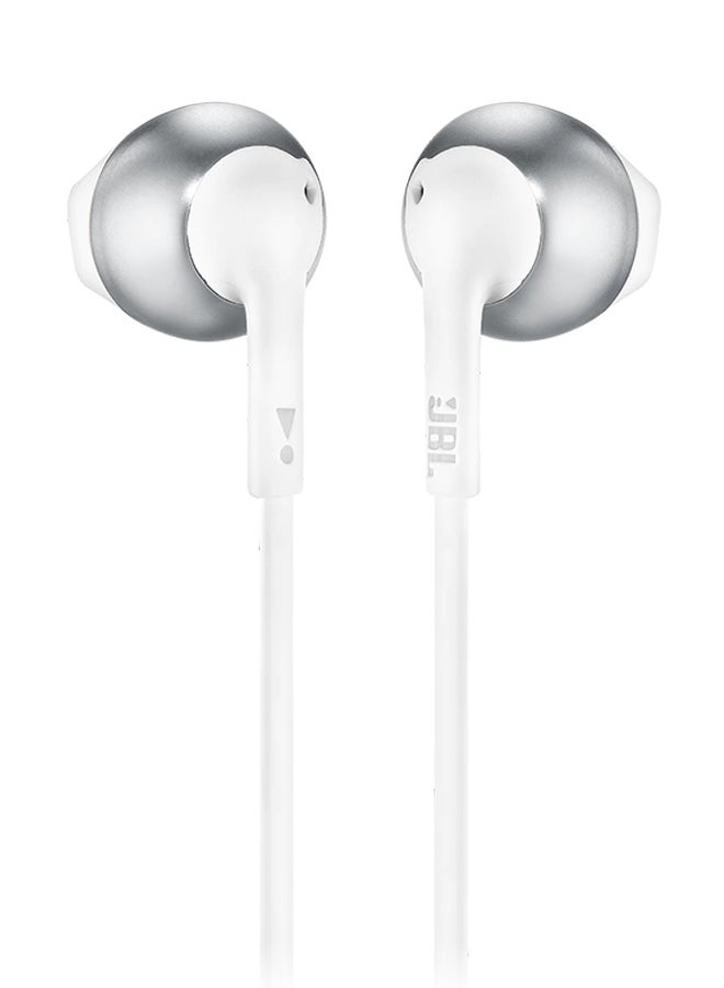 Tune 205Bt Wireless In-Ear Headphones - Pure Bass Sound - 6H Battery - 3 Button Mic - Flat Cable - Comfort Fit Silver & White Silver & White