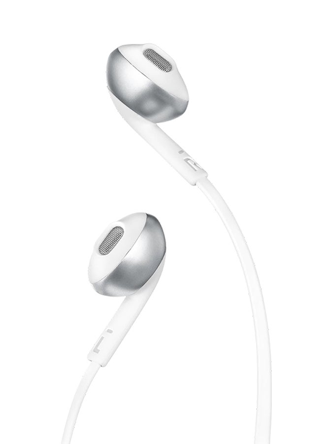 Tune 205Bt Wireless In-Ear Headphones - Pure Bass Sound - 6H Battery - 3 Button Mic - Flat Cable - Comfort Fit Silver & White Silver & White