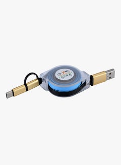 Voberry V8 Retractable 2-In-1 Data Sync Charging Cable Blue/Gold/Black  - Image 1