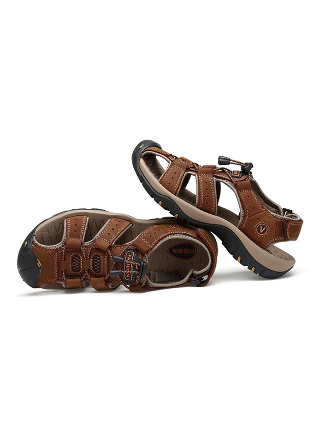 Non Slip Hook & Loop Casual Sandals Brown/Black/Beige  - Image 4