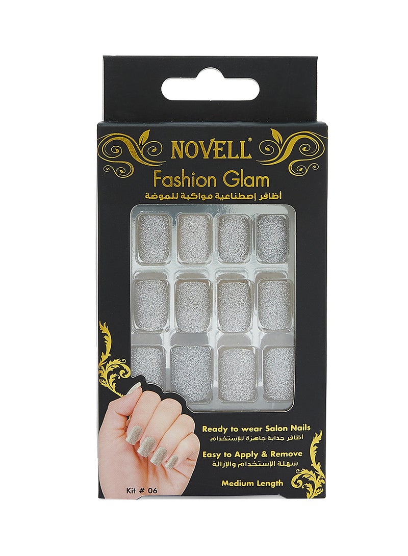 NOVELL 12-Piece Artificial Fashion Nail Kit Silver
