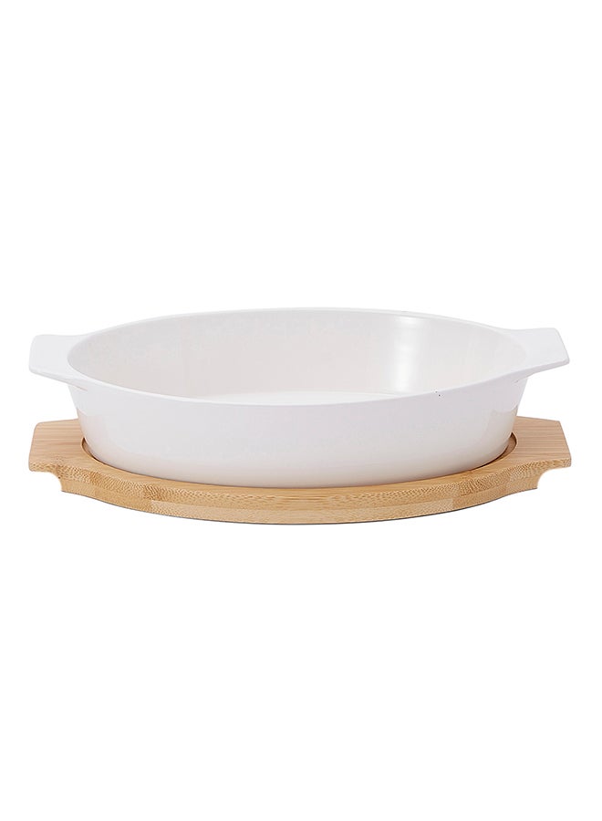 La Mesa - Oval Plate With Bamboo Tray White/Brown 28.5centimeter - Image 1