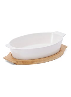 La Mesa Oval Plate With Bamboo Tray White/Brown 28.5centimeter  - Image 2