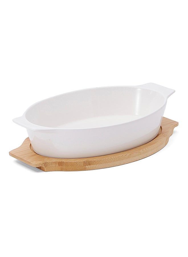 La Mesa - Oval Plate With Bamboo Tray White/Brown 28.5centimeter - Image 1