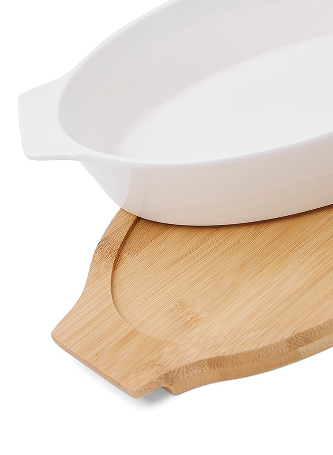 La Mesa - Oval Plate With Bamboo Tray White/Brown 28.5centimeter - Image 1
