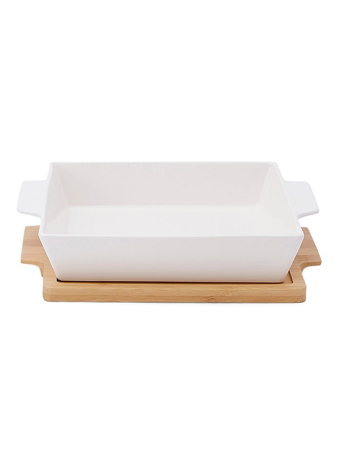 La Mesa Square Plate With Bamboo Tray White/Brown 31.5centimeter - Image 1