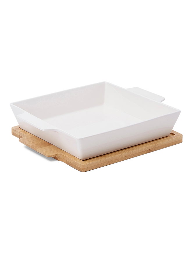 La Mesa Square Plate With Bamboo Tray White/Brown 31.5centimeter - Image 2