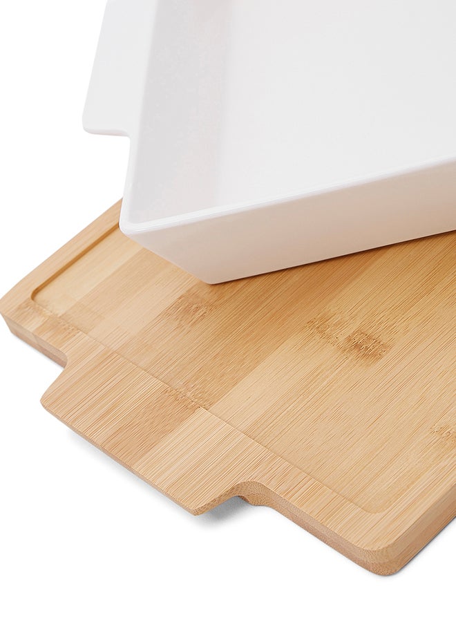 La Mesa Square Plate With Bamboo Tray White/Brown 31.5centimeter - Image 3