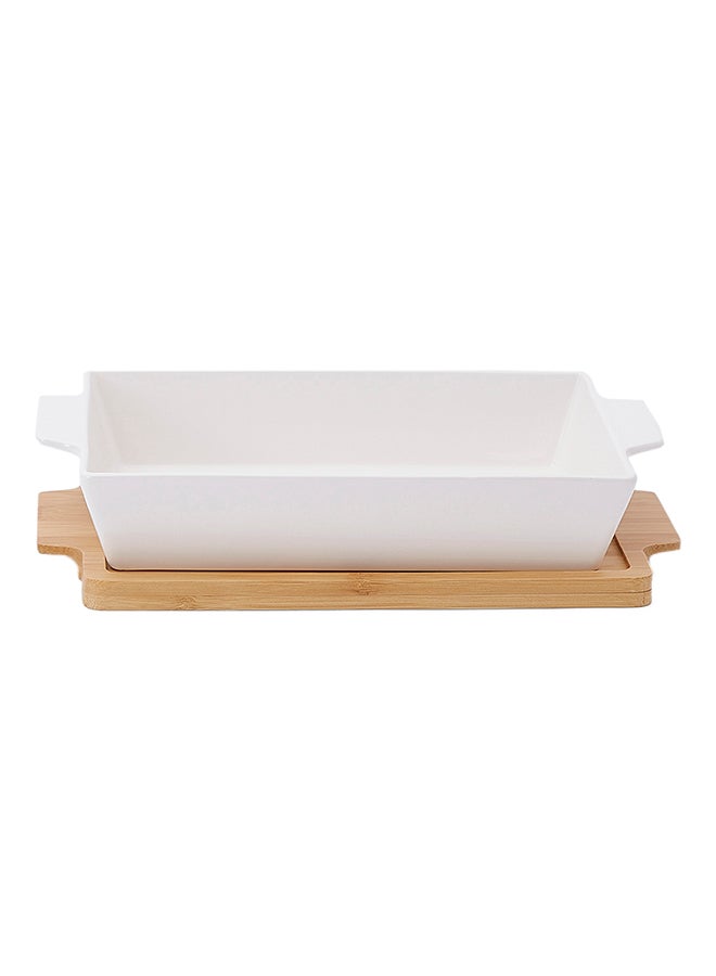 La Mesa - Rectangular Plate With Bamboo Tray White/Brown 31centimeter - Image 1