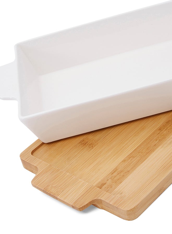 La Mesa - Rectangular Plate With Bamboo Tray White/Brown 31centimeter - Image 1
