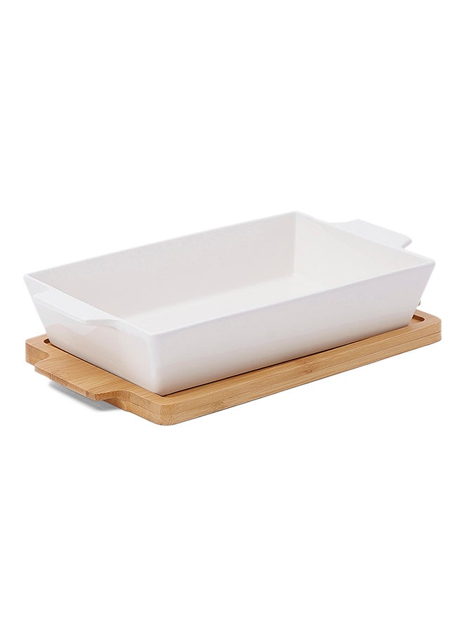 La Mesa - Rectangular Plate With Bamboo Tray White/Brown 31centimeter - Image 1
