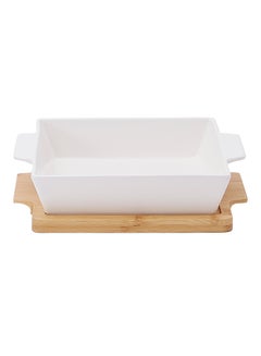 La Mesa Rectangular Plate With Bamboo Tray White/Brown 36.5centimeter  - Image 1