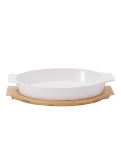 La Mesa Oval Plate With Bamboo Tray White/Brown 39centimeter  - Image 1