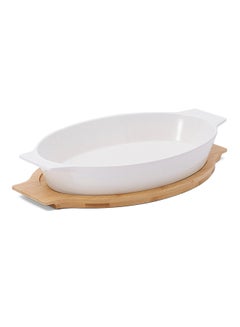 La Mesa Oval Plate With Bamboo Tray White/Brown 39centimeter  - Image 2