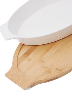 La Mesa Oval Plate With Bamboo Tray White/Brown 39centimeter  - Image 3