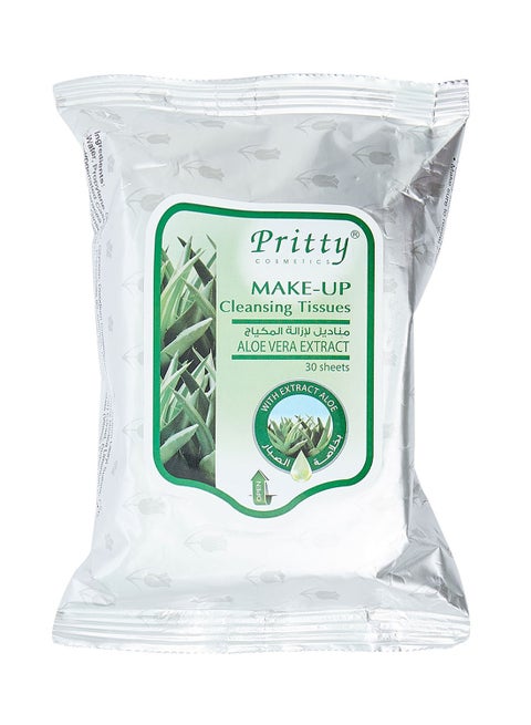 طقم مناديل لتنظيف المكياج بخلاصة الصبار مكون من 30 قطعة فضي