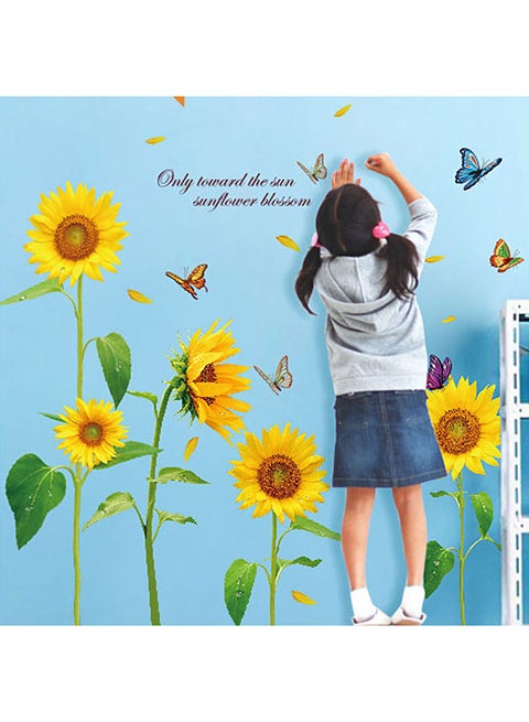 Sunflower Butterfly Dancing In Summer Removable Wall Sticker Multicolor