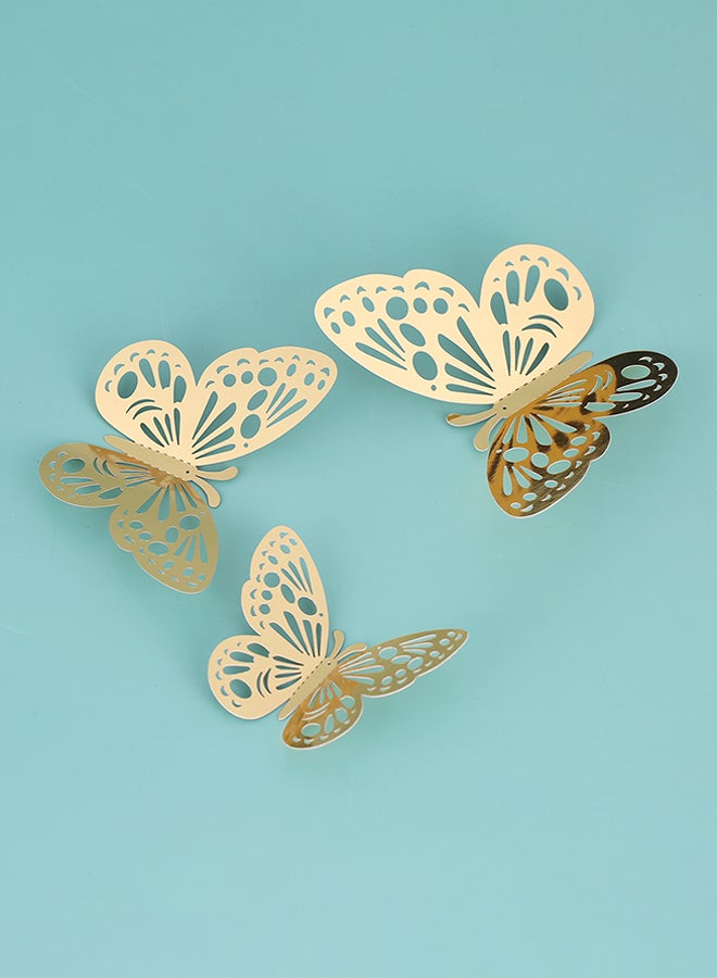 ANSELF 12-Piece Hollow-Out 3D Butterfly Wall Decal With Glue Gold  - Image 2