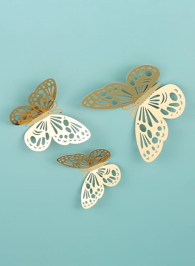 ANSELF 12-Piece Hollow-Out 3D Butterfly Wall Decal With Glue Gold  - Image 5