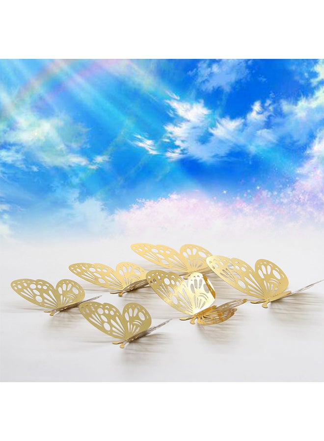12-Piece Hollow-Out 3D Butterfly Wall Decal With Glue Gold