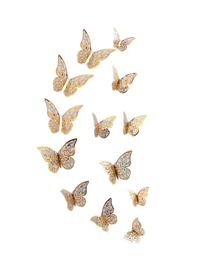 Generic 12-Piece Hollow-Out 3D Butterfly Wall Decal With Glue Gold  - Image 1