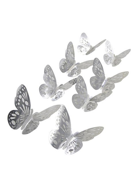 12-Piece Hollow-Out 3D Butterfly Wall Decal Set Silver