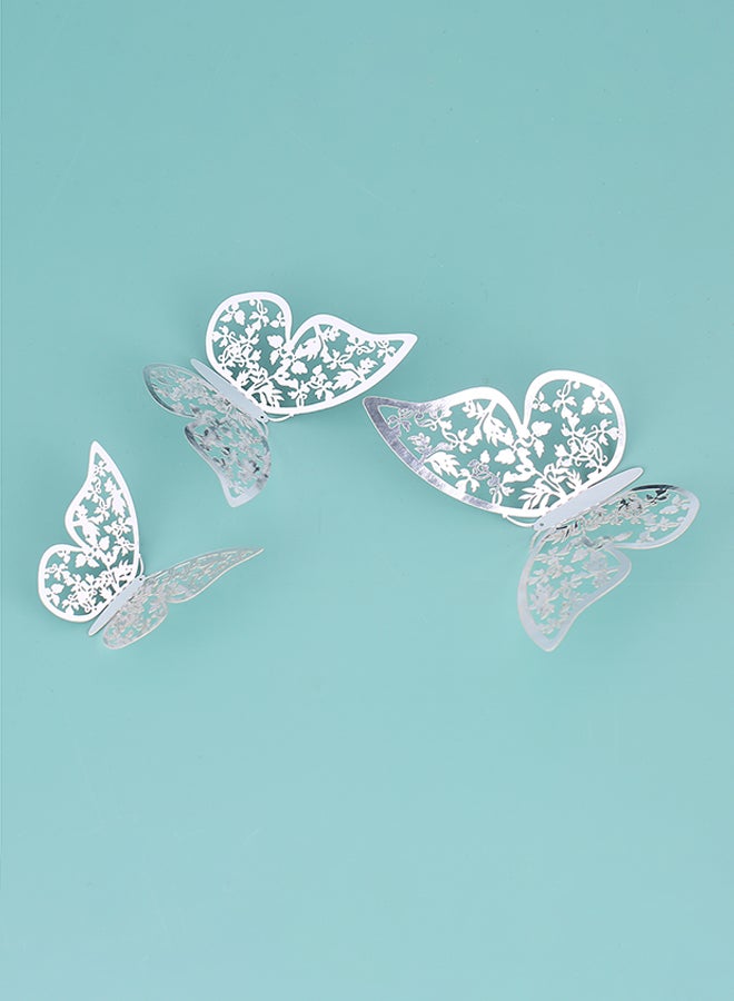 ANSELF 12-Piece Hollow-Out 3D Butterfly Wall Decal With Glue Silver  - Image 5