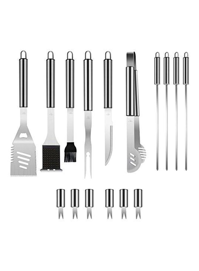 18-Piece Stainless Steel Grilling Tool Set Silver/Black  - Image 1