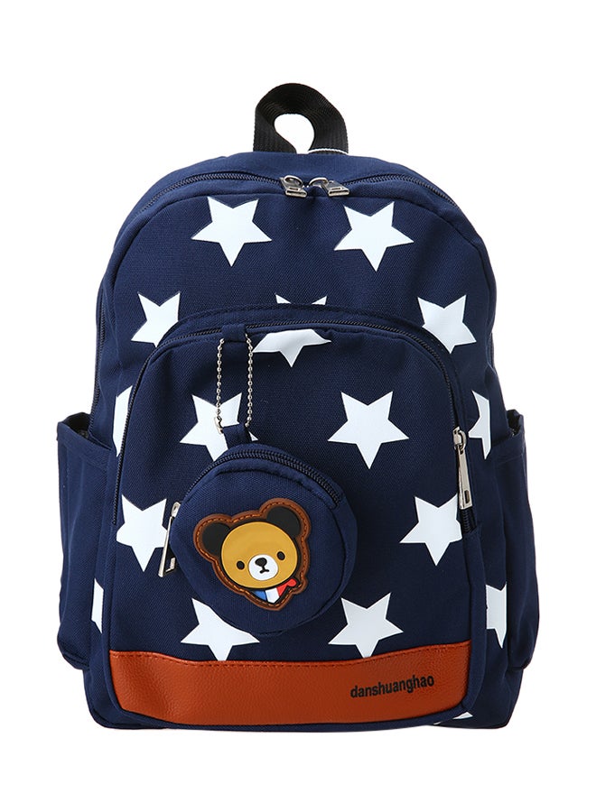 Generic - Star Printed Design Canvas Backpack Navy/White - Image 1