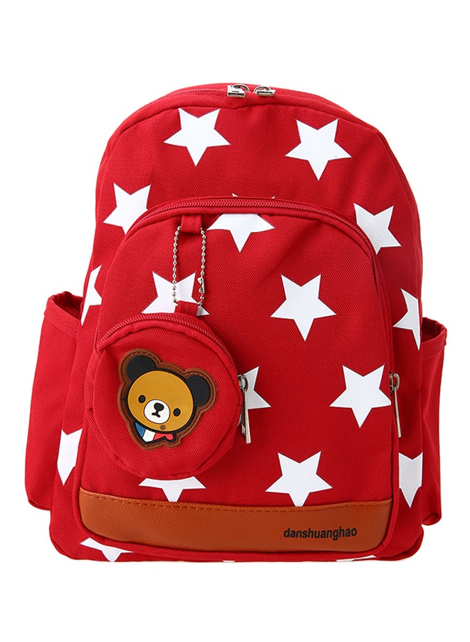 Star Printed Design Canvas Backpack Red/White - Image 1