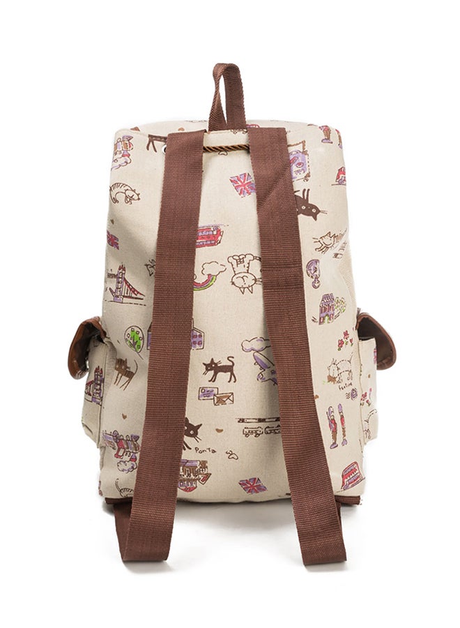 Cartoon Printed Canvas Backpack Beige - v1533810723/N16264736A_2