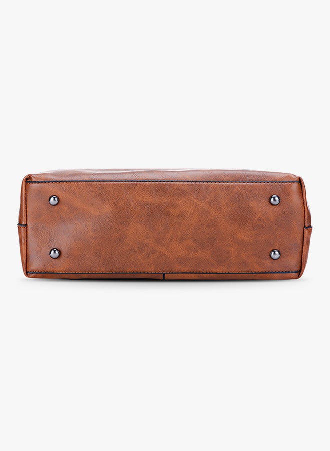 FASHION - Zipper Closure Shoulder Bag Brown - Image 1