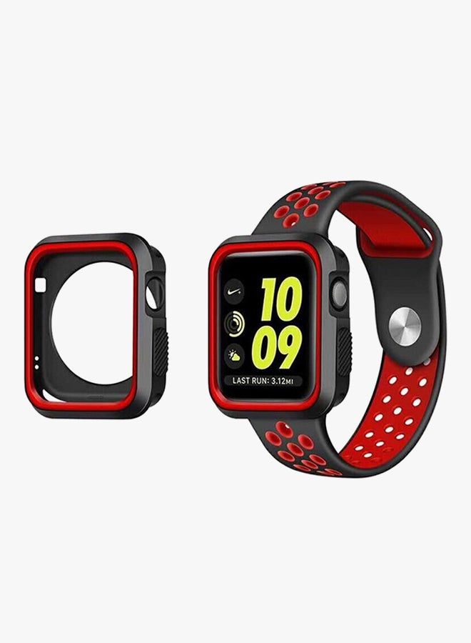Voberry Replacement Band With Case Cover For Apple Watch Series 3 38mm Red/Black - Image 2