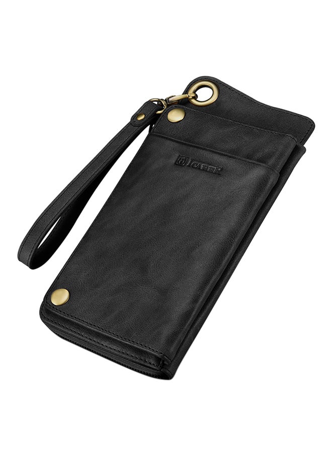 Icarer Leather Wallet Case Cover With Lanyard Black - Image 1
