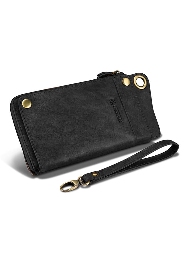 Icarer Leather Wallet Case Cover With Lanyard Black - Image 2