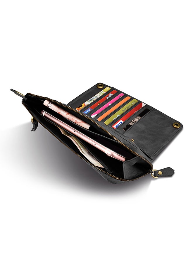 Icarer Leather Wallet Case Cover With Lanyard Black - Image 5