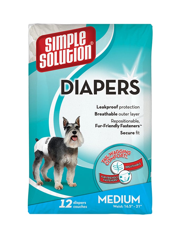 Simple Solution 12-Piece Disposable Diapers Set For Dog White Medium