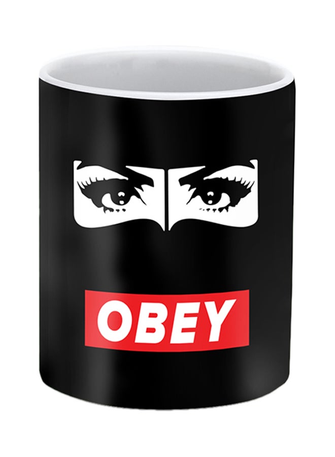 Stylizedd Obey Me Printed Ceramic Mug Black/White/Red - Image 1