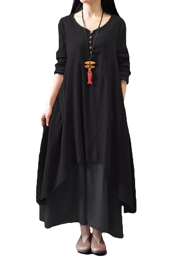 روماتشي فستان طويل سادة بأكمام طويلة وتصميم بوهو طراز G8214B أسود - Image 1